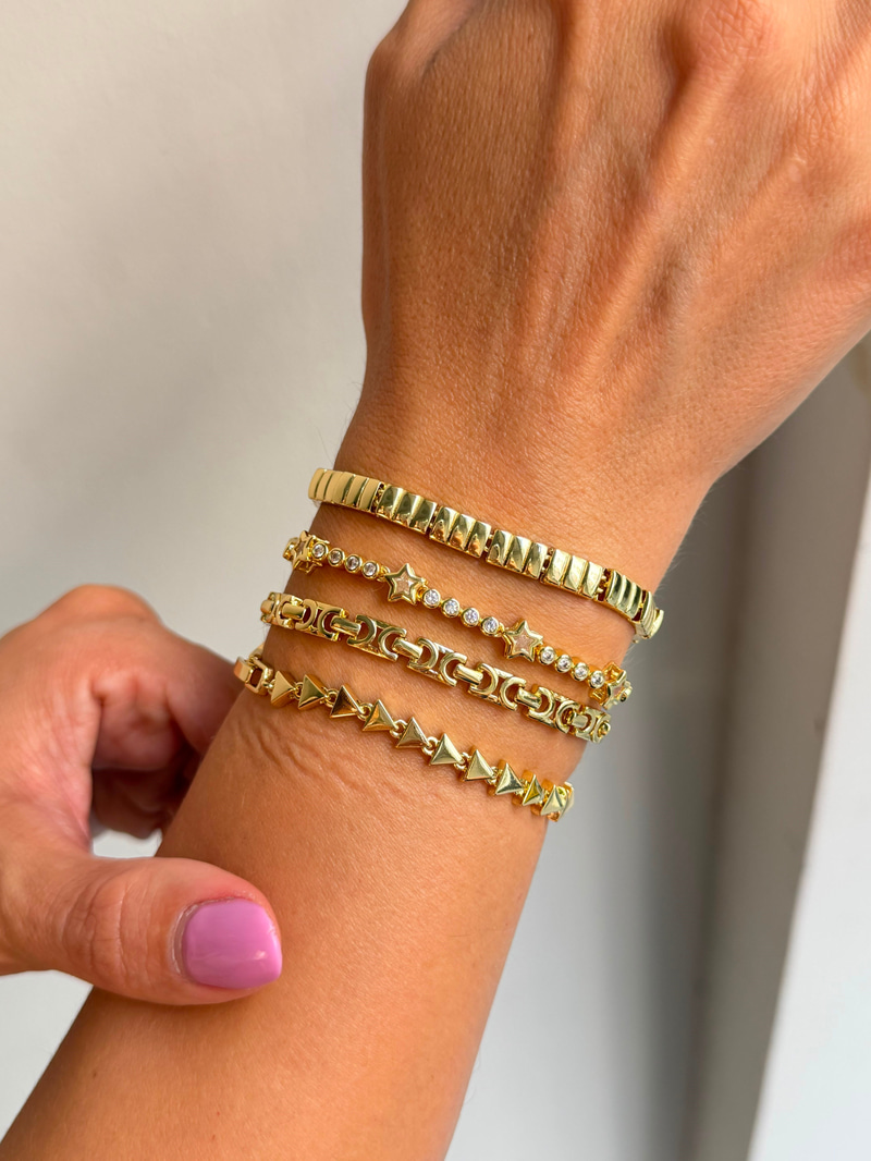 Dizi Dikdörtgen Plaka Bileklik Gold