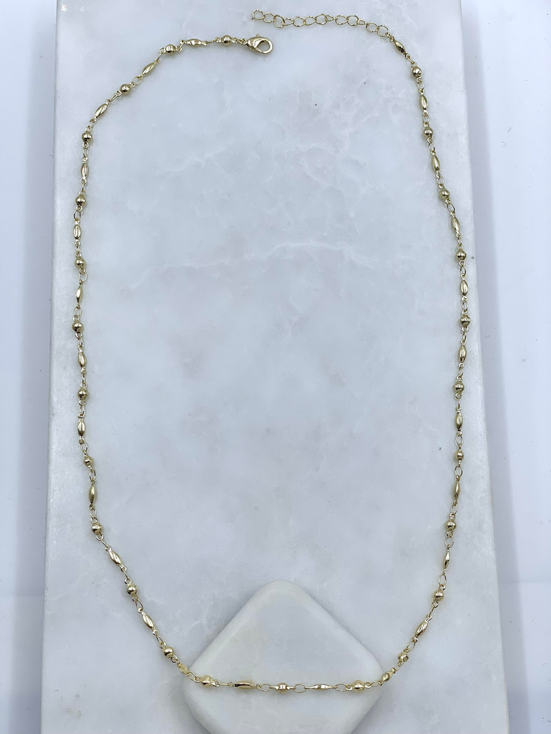 Altın Kaplama Topçuk ve Damla Zincir Kolye 60 cm Gold