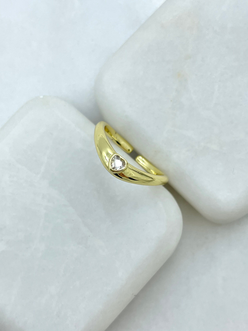 Altın Kaplama Oval Kristal Kalp Yüzük Gold