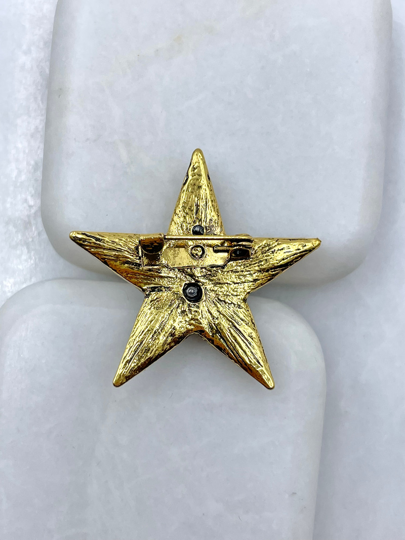 Kristal Taşlı Yıldız Broş Gold