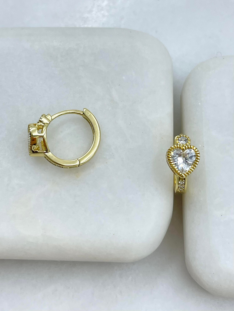 Özel Seri Kristal Taşlı Kalp Küpe Gold
