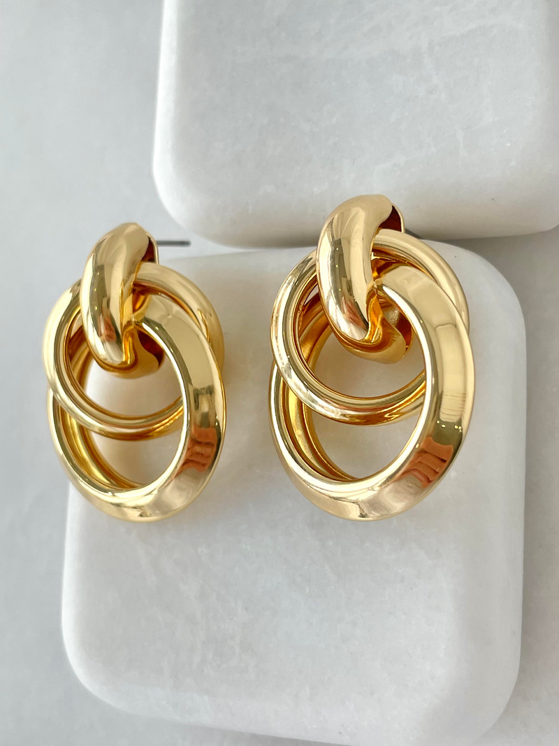 Altın Kaplama Vintage İç İçe Halka Küpe Gold