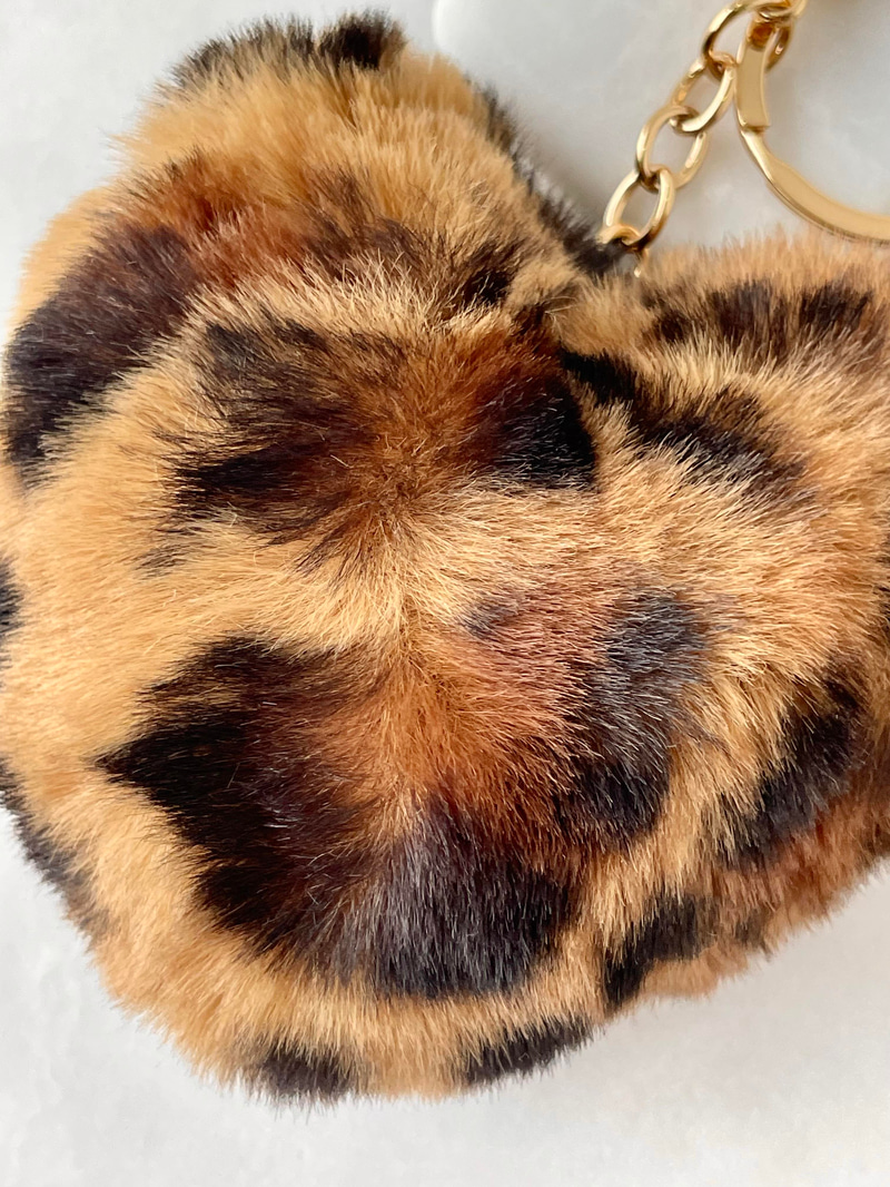 Peluş Leopar Kalp Anahtarlık