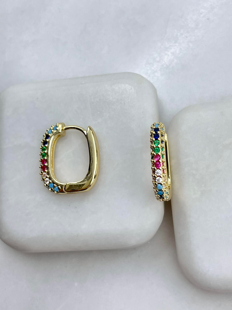 Altın Kaplama Renkli Taşlı U Küpe Gold