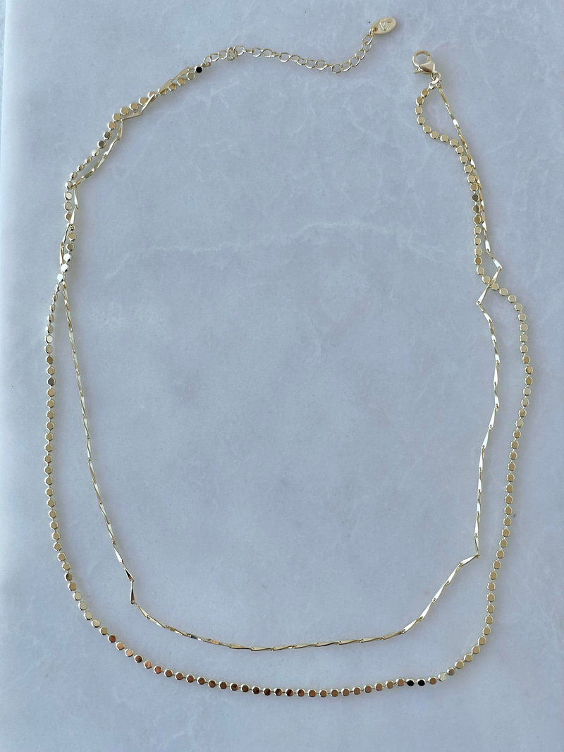 Altın Kaplama Ezme Arpa ve Işıltılı İkili Zincir Kolye Gold