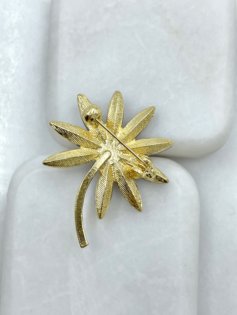 Kristal ve Gömme Taşlı Çiçek Broş Mor