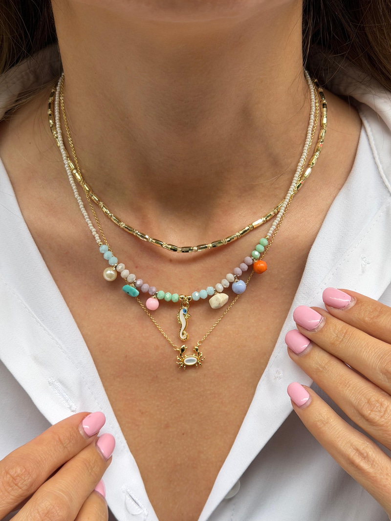 Opal Taşlı Yengeç Kolye Gold