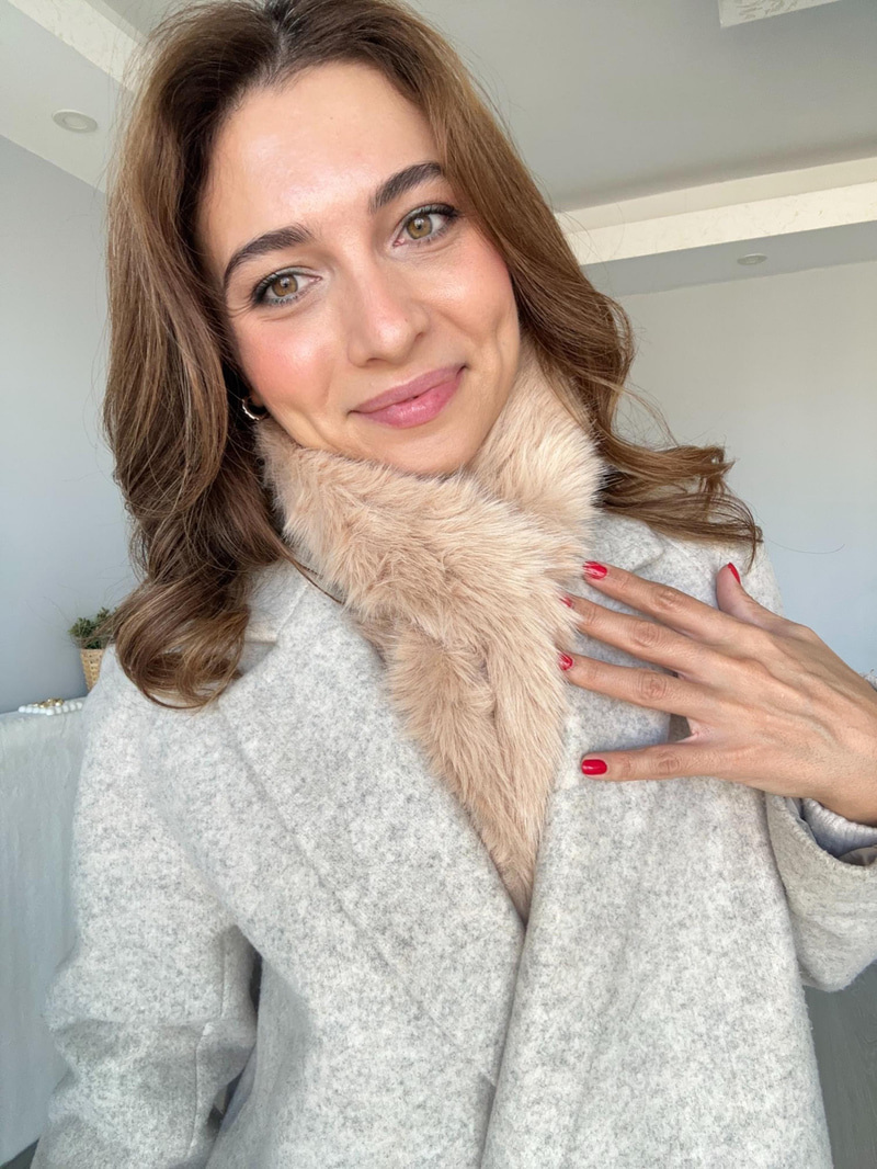 Peluş İçten Geçmeli Atkı Camel