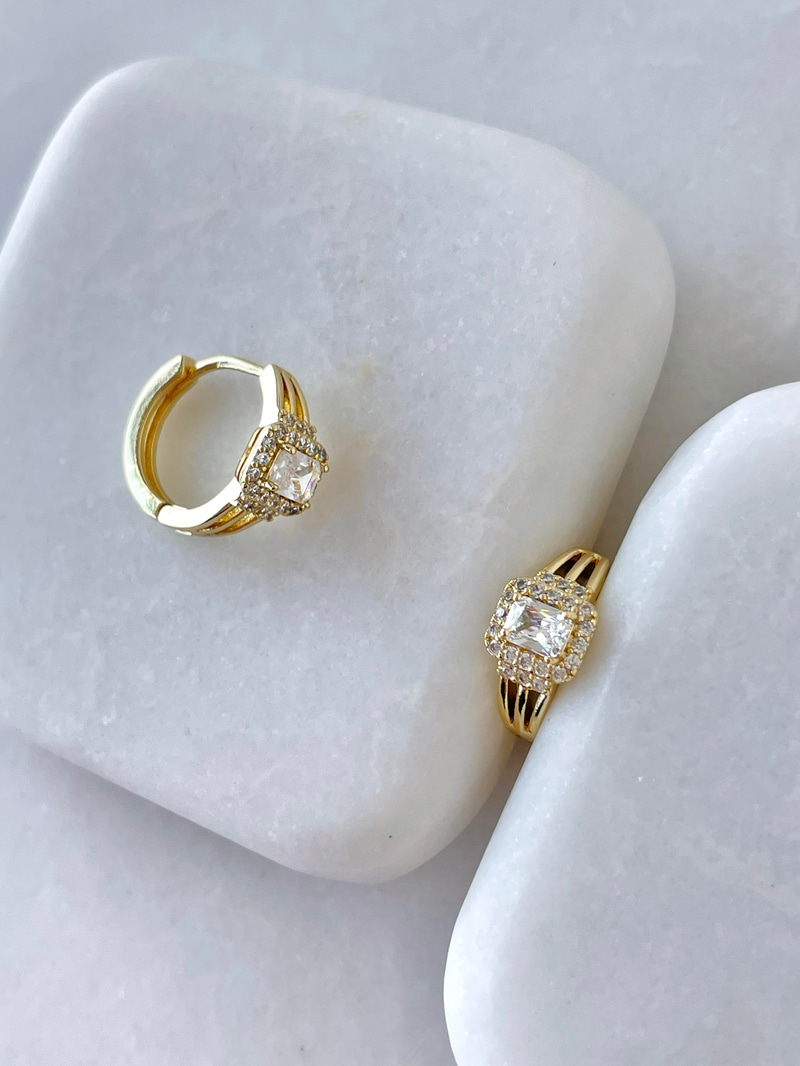Özel Seri Baget Taşlı Minimal Halka Küpe Gold