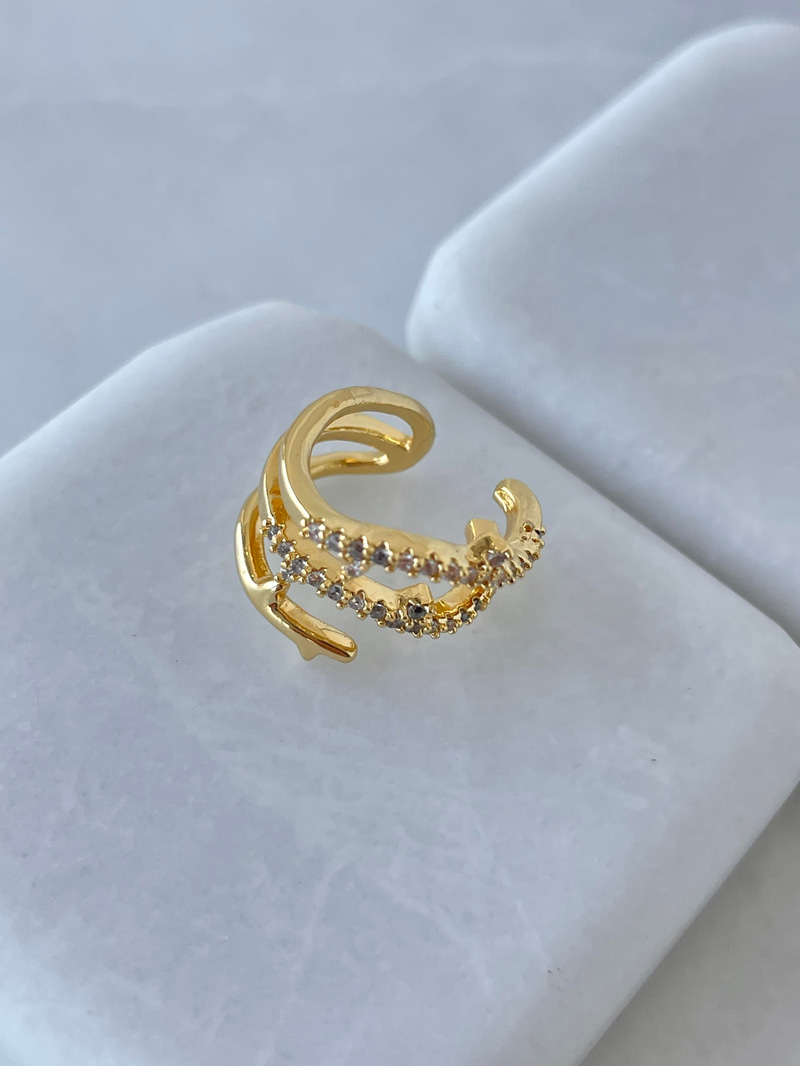 Altın Kaplama Gömme Taşlı Üç Sıra Kıkırdak Küpe Gold