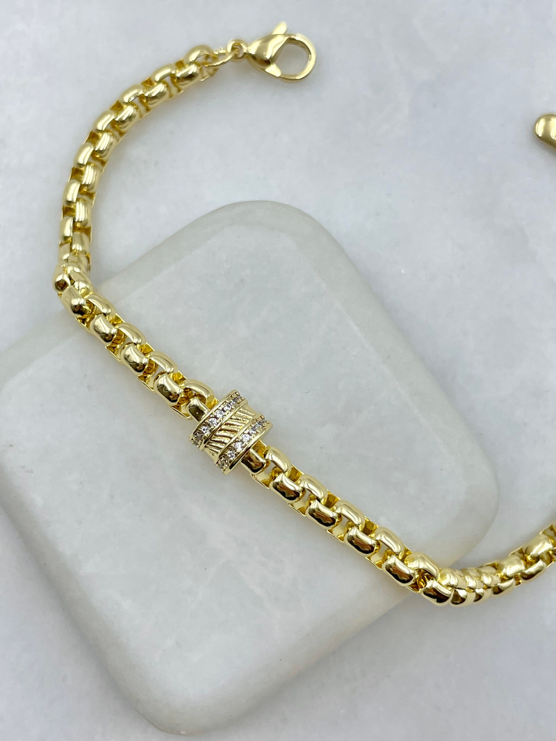 Silindir Detaylı Zincir Bileklik Gold