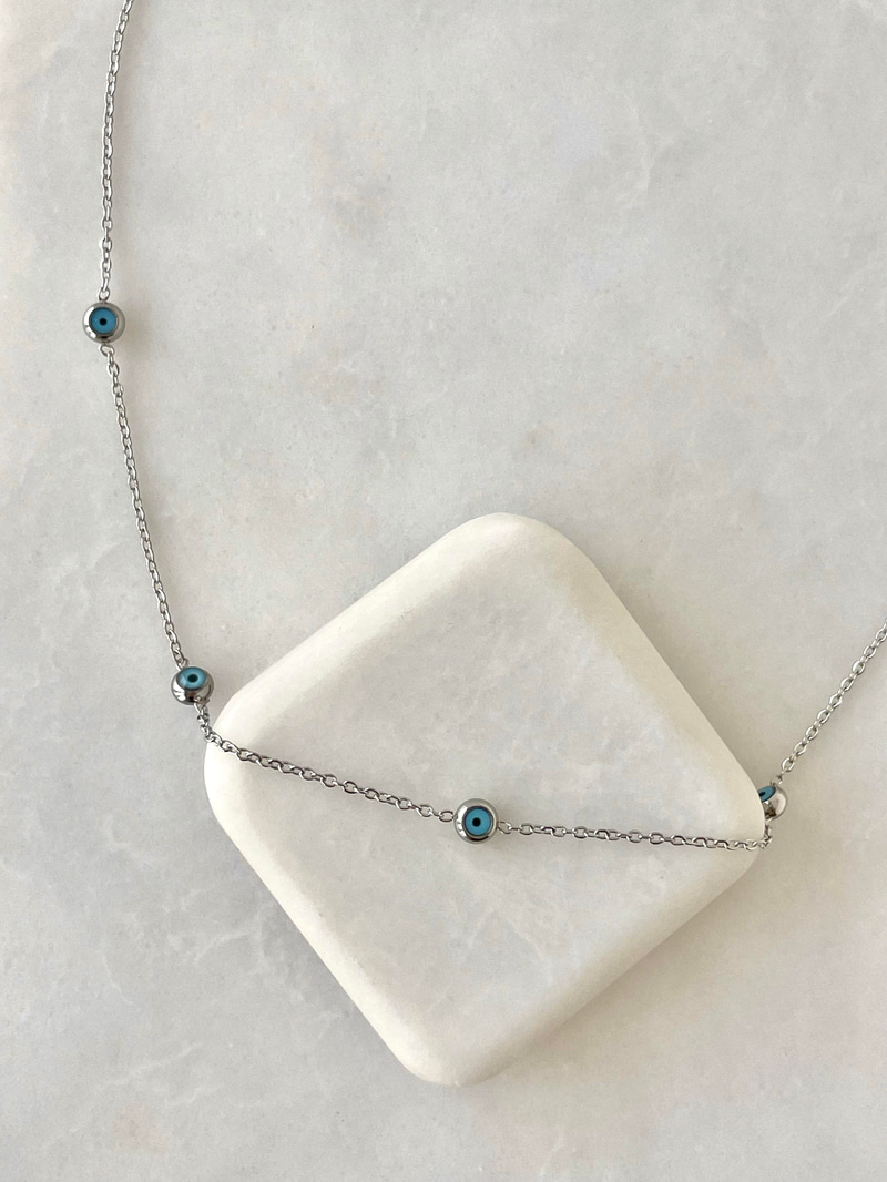 Çelik Beşli Minik Nazar Kolye Gümüş