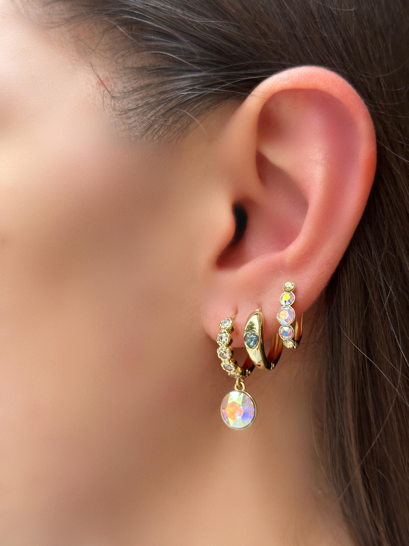 Özel Seri Büyük Küçük Swarovski Taşlı U Küpe Gold