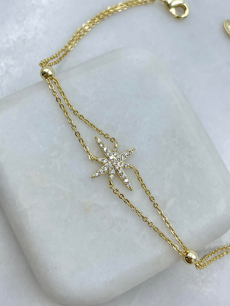 Altın Kaplama Kuzey Yıldızı ve Topçuk Bileklik Gold