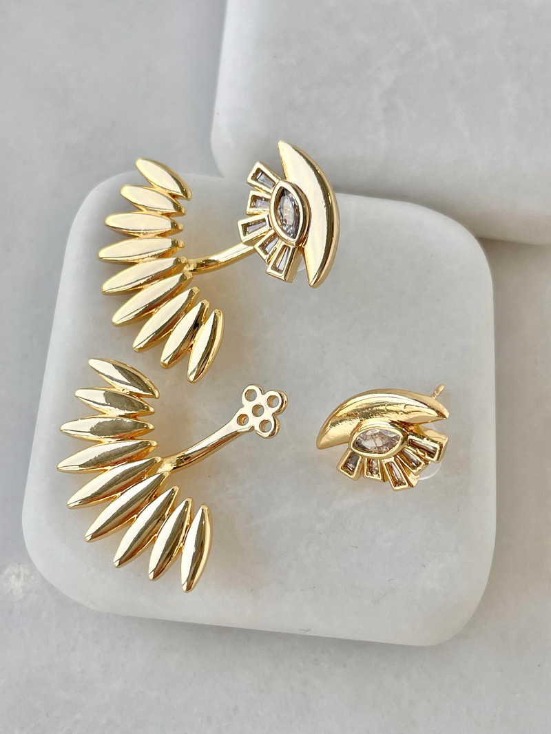 Altın Kaplama İkili Kullanım Tasarım Göz Küpe Gold