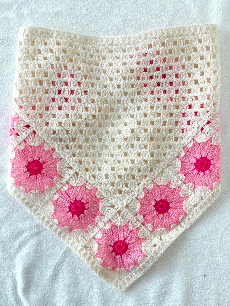 Çiçek Kenarlı Örgü Bandana Pembe
