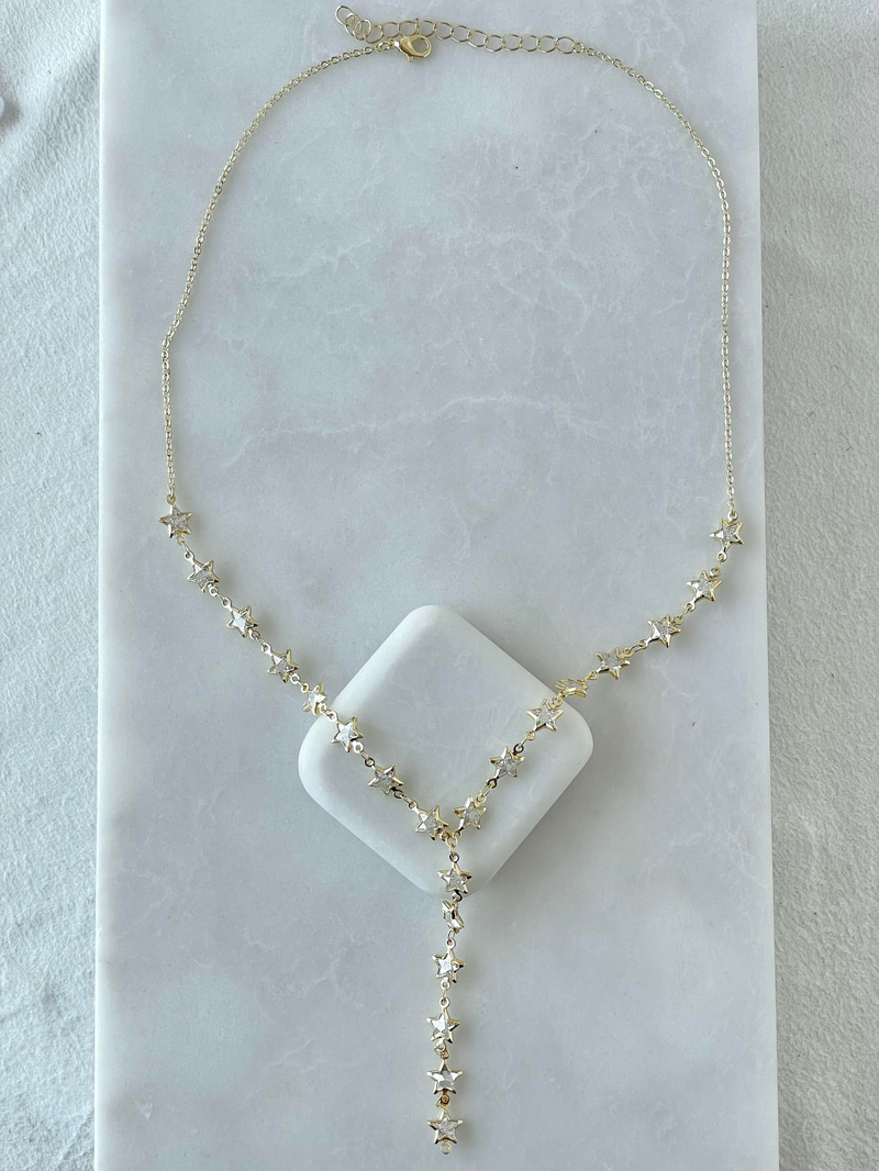 Altın Kaplama Kristal Yıldız Y Model Kolye Gold