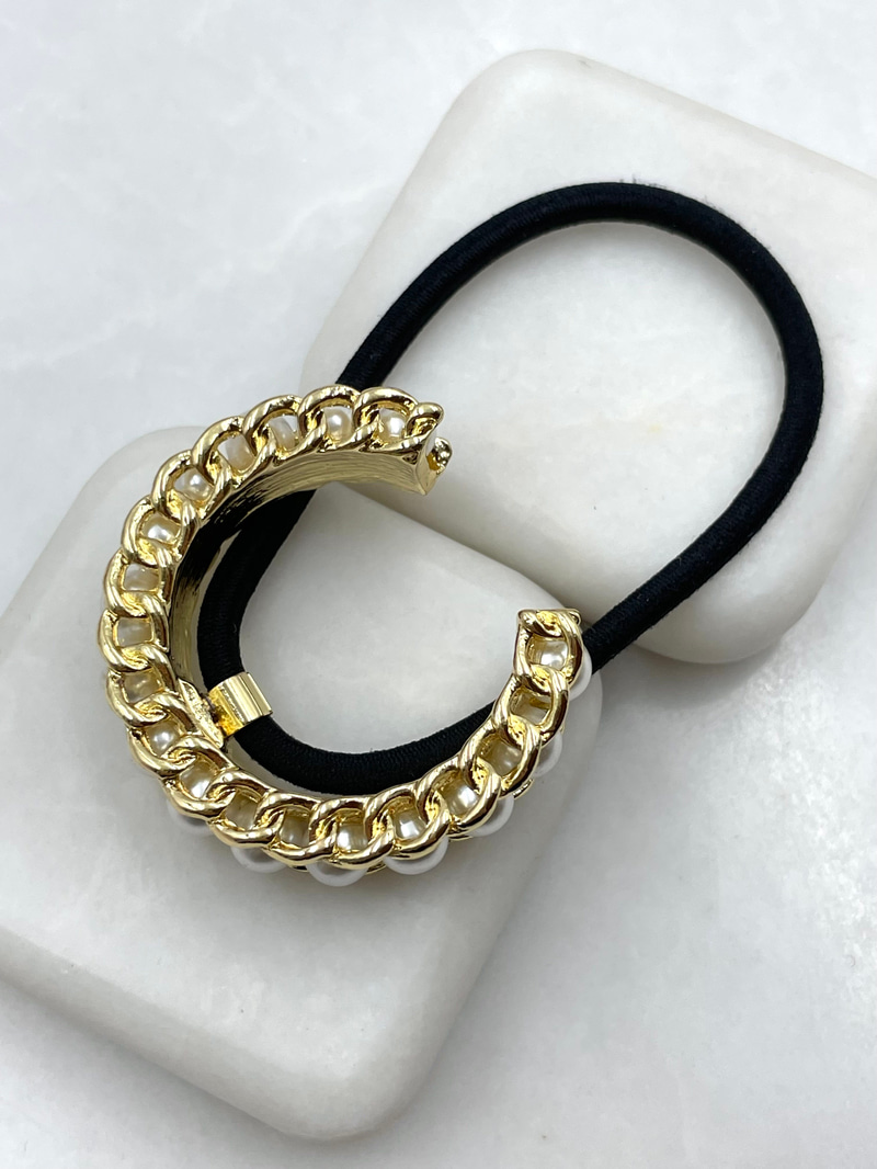 Metal Örgü Detaylı İncili At Kuyruğu Tokası Gold