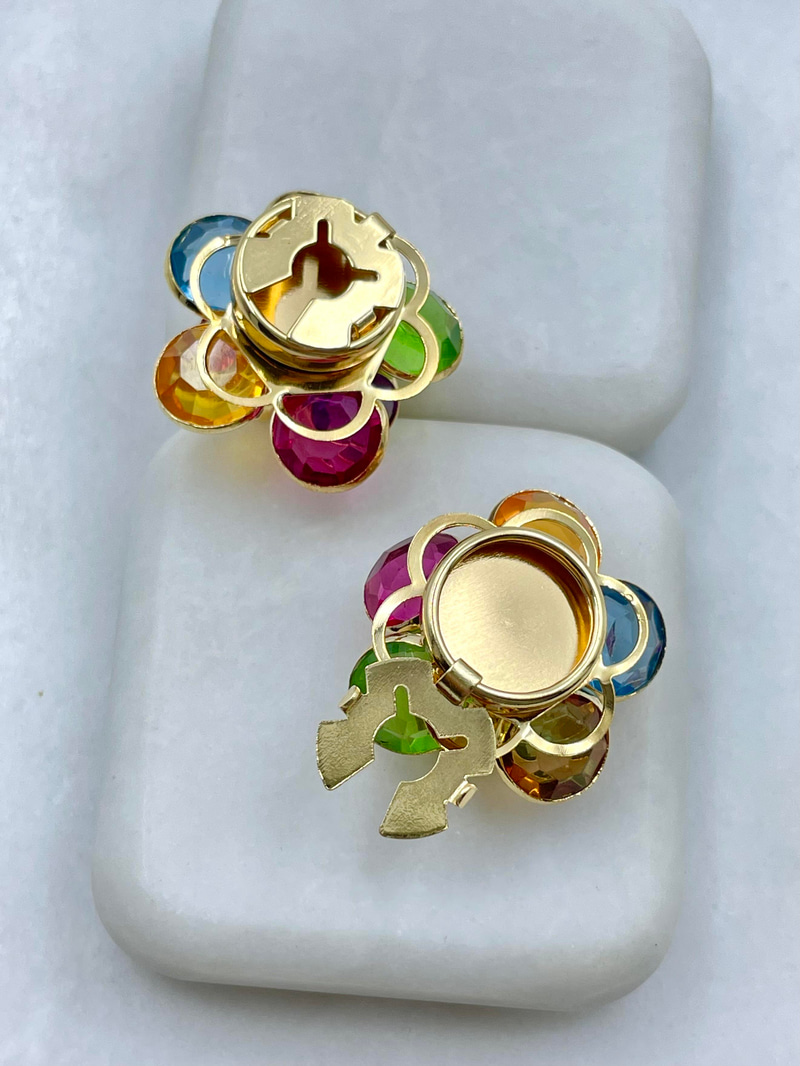 Kristal Taşlı Çiçek Düğme Aksesuarı Renkli Gold
