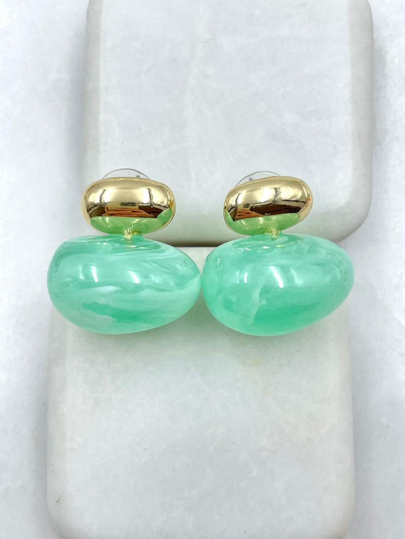 Gold Detaylı Opal Taşlı Vintage Oval Küpe Yeşil