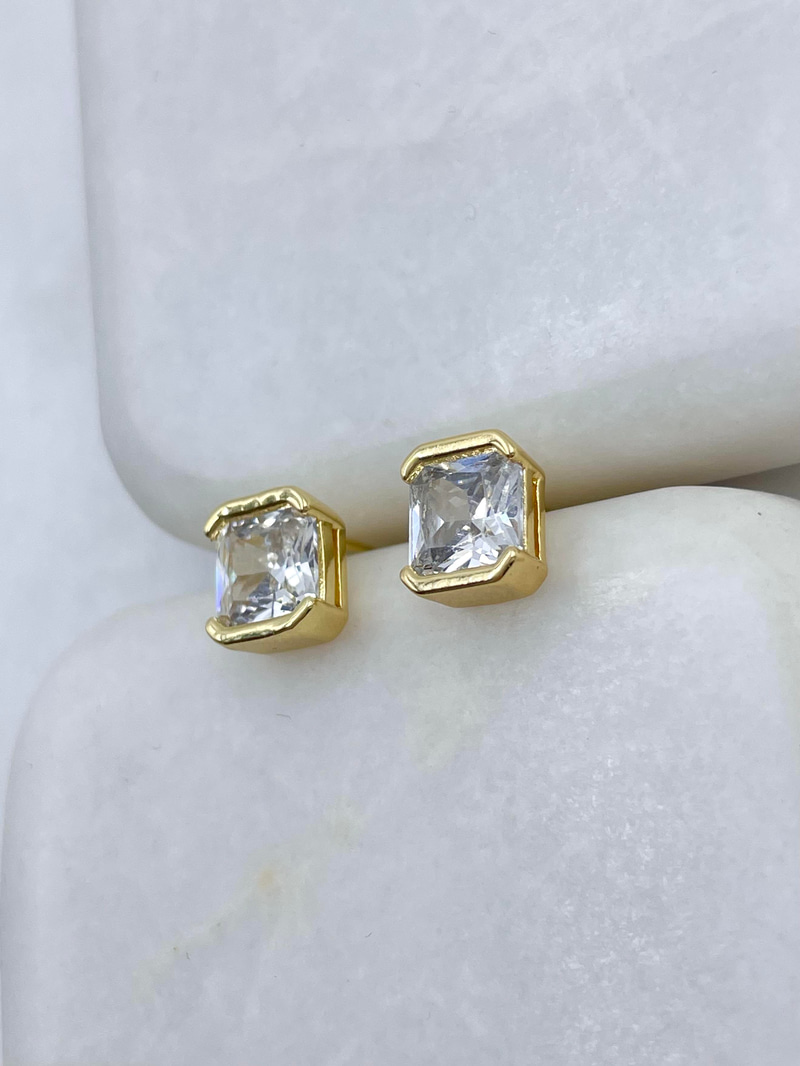 Özel Seri Kare Kristal Taşlı Küpe Gold
