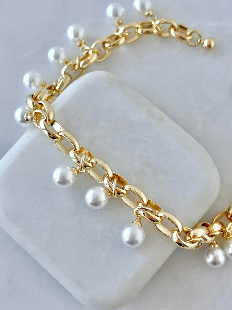 Altın Kaplama Çoklu İnci Sallantı Bileklik
