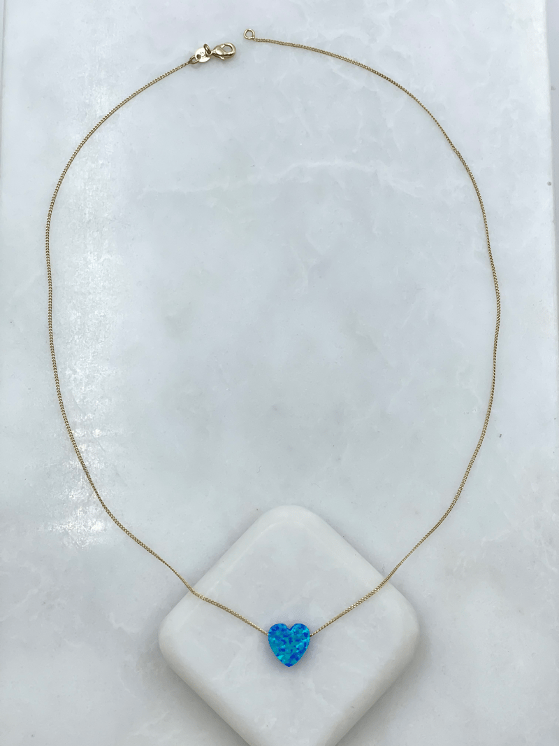 Özel Seri Opal Taşlı Kalp Model Kolye 45 cm Gold