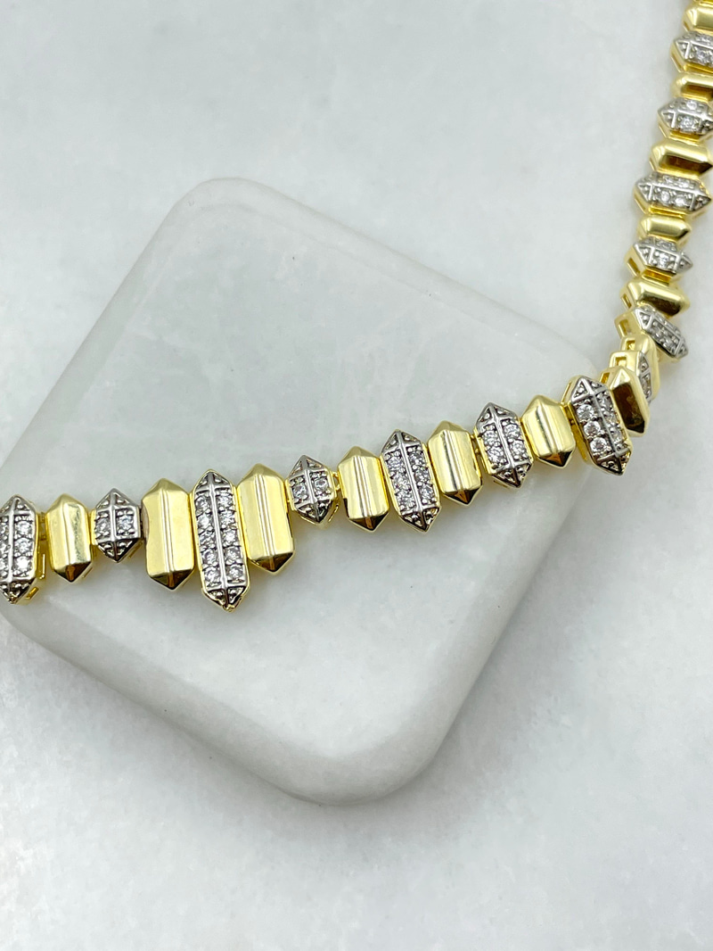 Altın Kaplama Çift Renk Kristal Taşlı Tasarım Kolye Gold