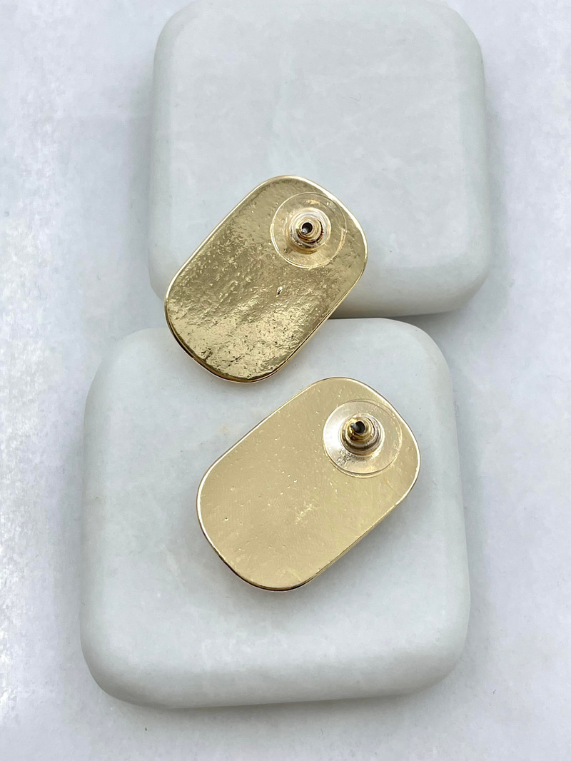 Altın Kaplama Gold Plaka Opal Taşlı Vintage Küpe Bej