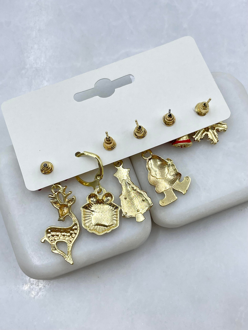 Altın Kaplama Altılı Yılbaşı Temalı Küpe Seti Gold