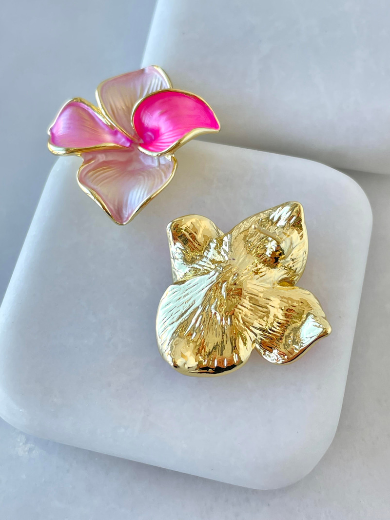 Altın Kaplama Gold Detaylı Çiçek Küpe Pembe Gold