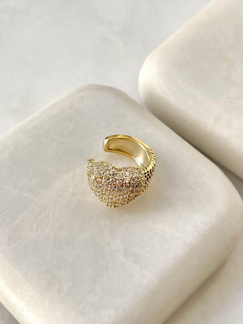 Gömme Taşlı Bombe Kalp Kıkırdak Küpe Gold