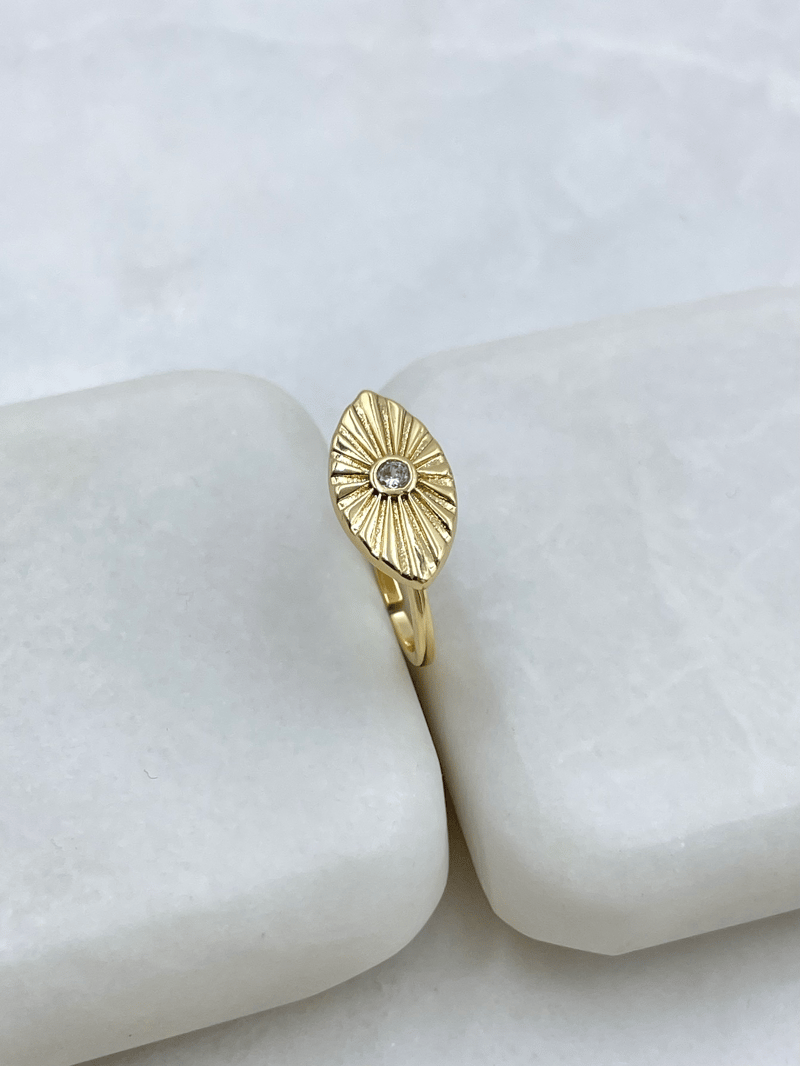Altın Kaplama Kristal Taşlı Güneş Model Serçe Parmak Yüzüğü Gold