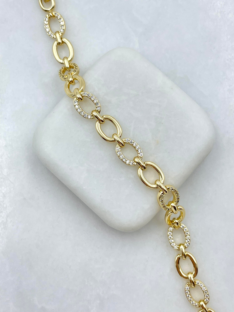 Altın Kaplama Gömme Taşlı İçi Boş Halka Geçmeli Bileklik Gold