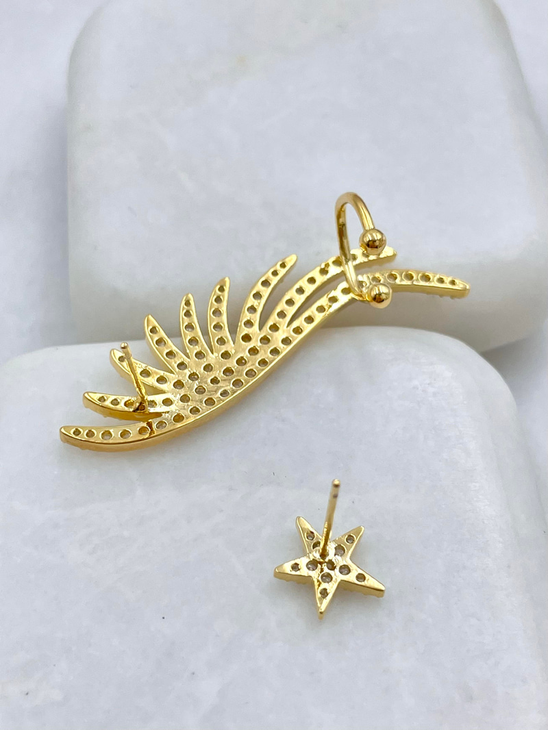 Altın Kaplama Kanatlı Yıldız Kıkırdaklı Küpe Gold