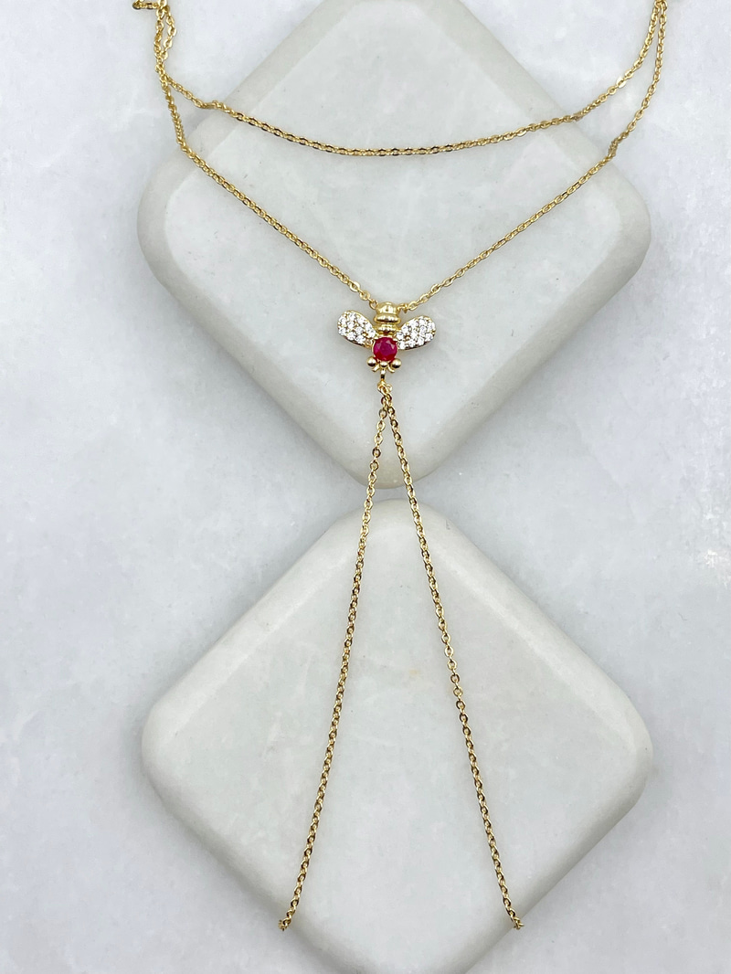 Fuşya Taşlı Arı Model Şahmeran Gold