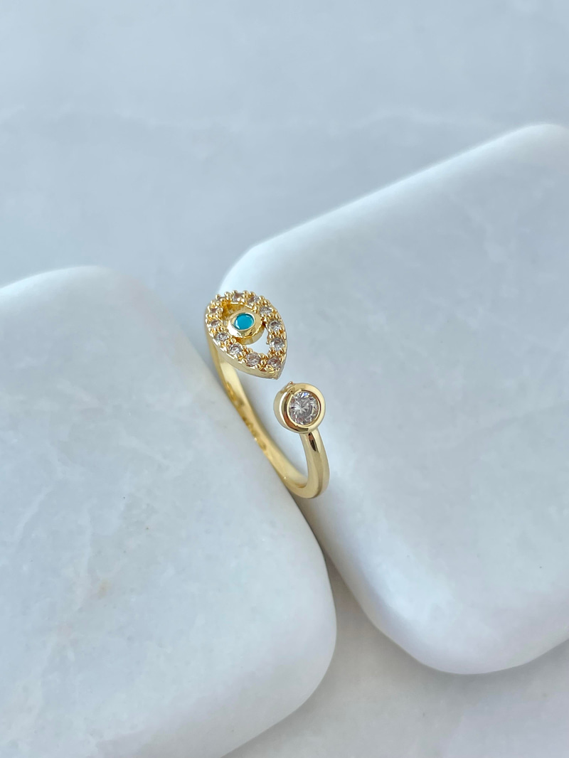 Altın Kaplama Gömme Taşlı Göz Model Yüzük Gold