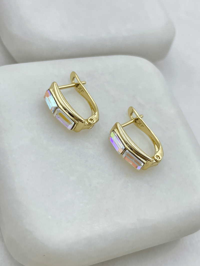 Özel Seri İkili Kare Swarovski Taşlı Küpe Gold