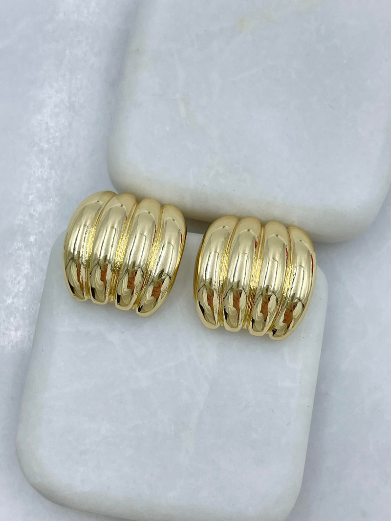 Altın Kaplama Bombeli Sütun Model Küpe Gold