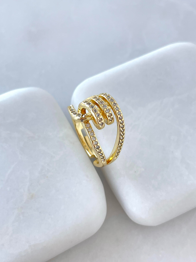 Altın Kaplama Kristal Taşlı Düğüm Yüzük Gold