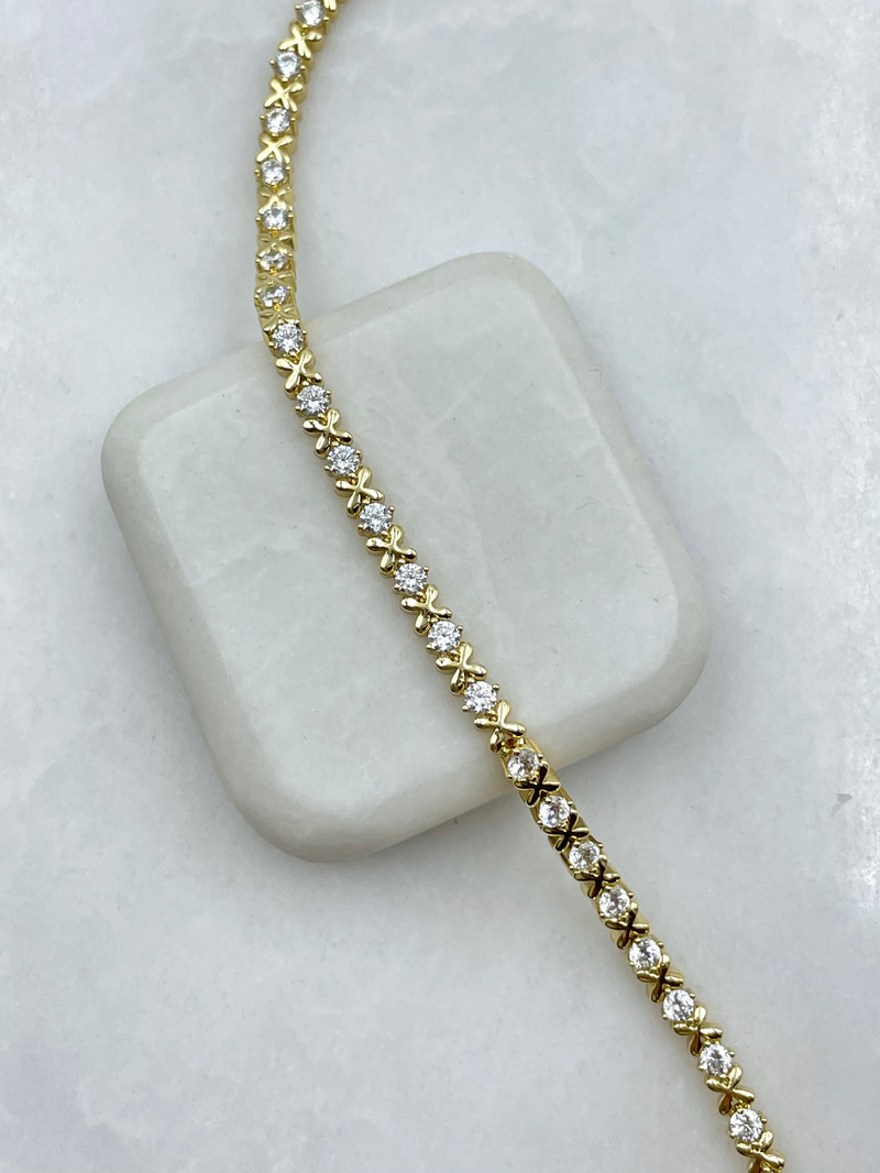 Özel Seri Kristal Taşlı X Model Bileklik Gold