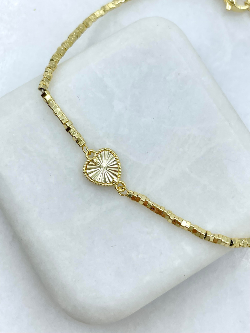 Altın Kaplama Işıltılı Kalp Model Küp Boncuk Bileklik Gold