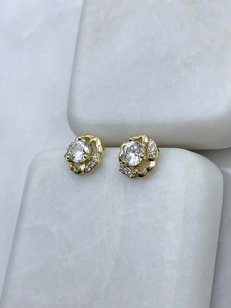 Özel Seri Kristal Taşlı Çiçek Küpe Gold