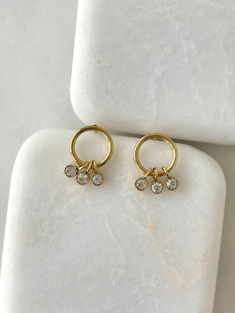 Çelik Kristal Sallantılı Daire Küpe Gold