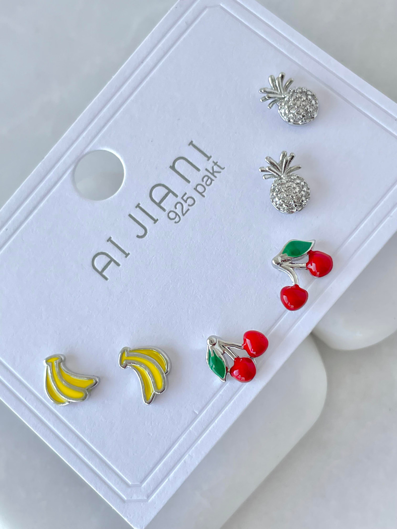 Altın Kaplama Altılı Meyveli Minimal Küpe Gümüş