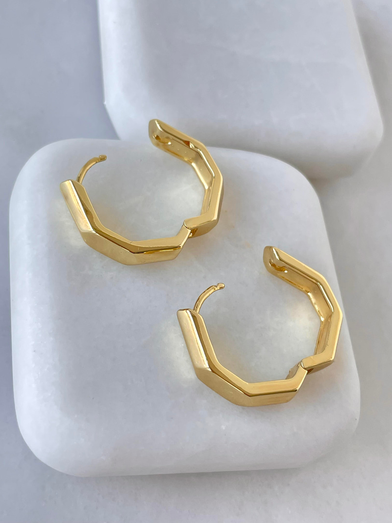 Özel Seri Yansımalı Beşgen Küpe Gold