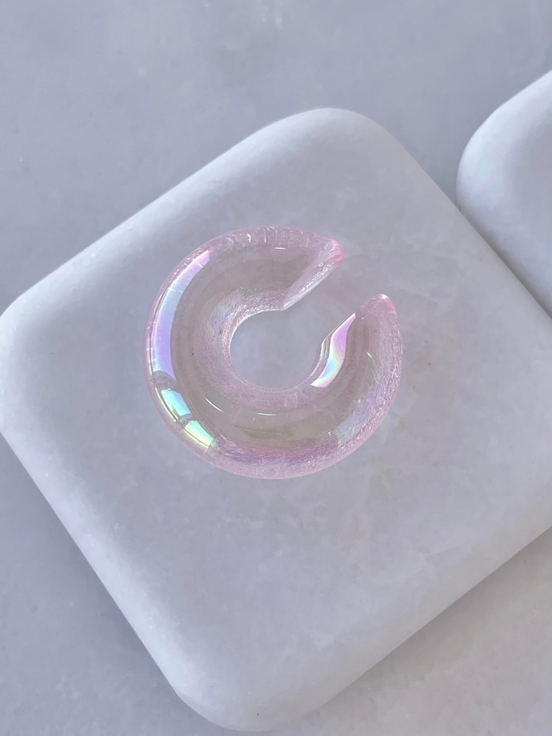 Hologramlı Akrilik Kıkırdak Küpe Toz Pembe