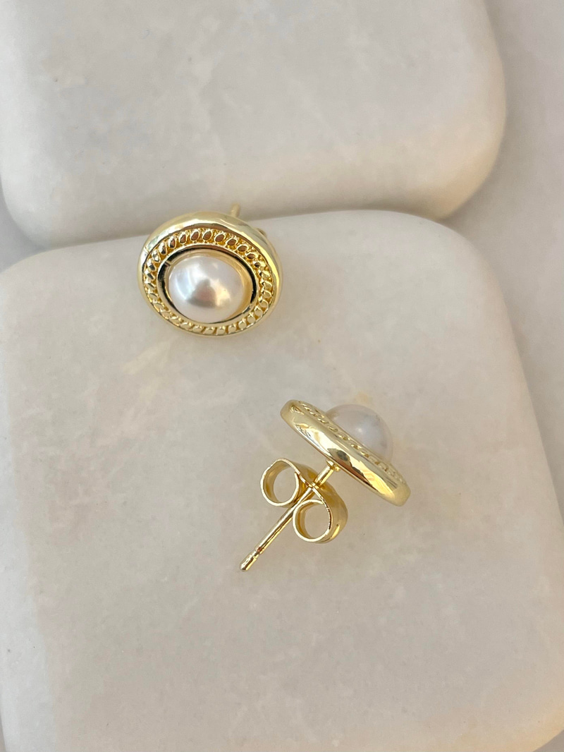 Altın Kaplama İncili Daire Küpe Gold