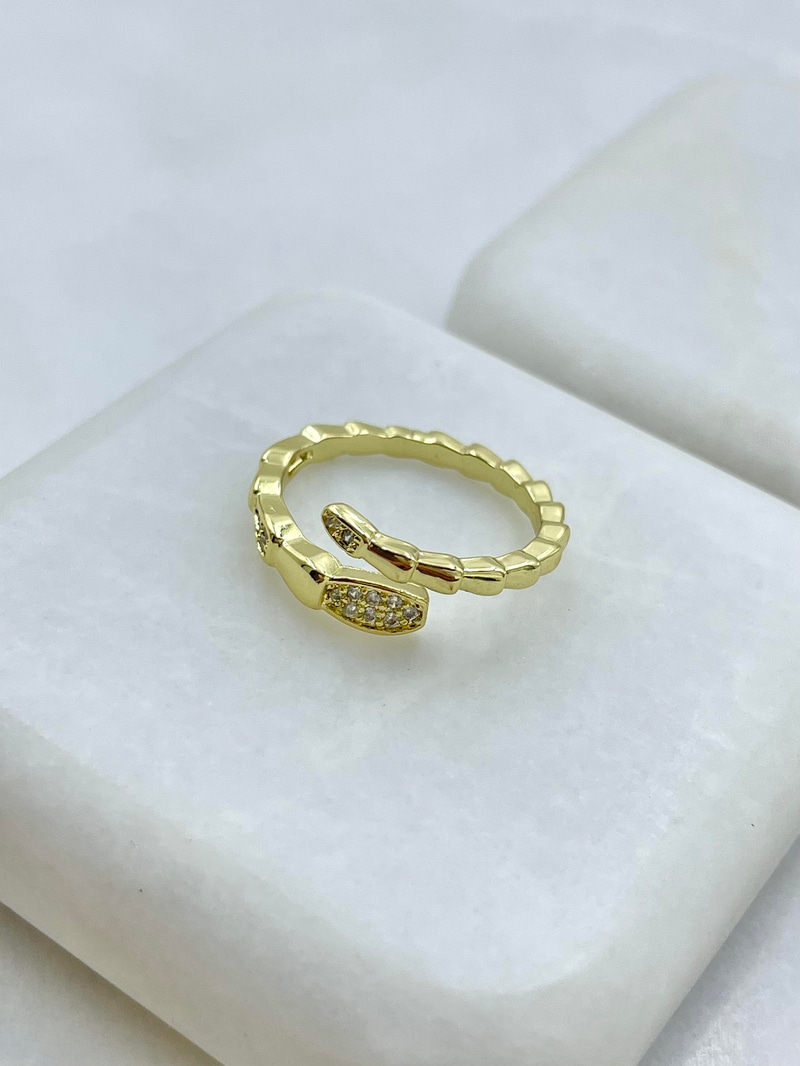 Altın Kaplama Gömme Taşlı Yılan Model Serçe Parmak Yüzüğü Gold