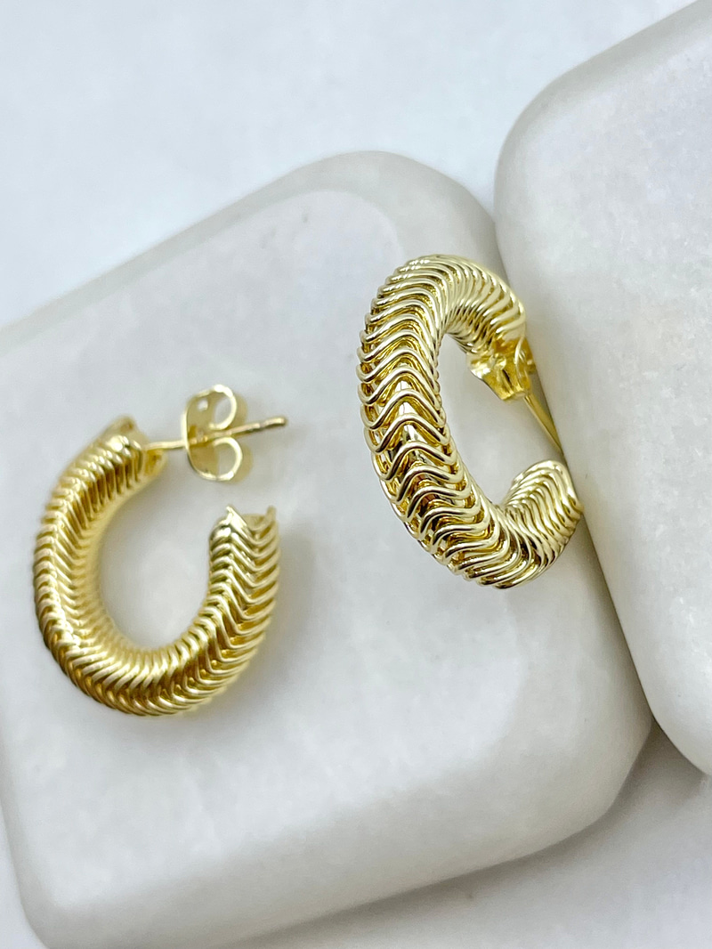 Hasır Boru Halka Küpe Gold